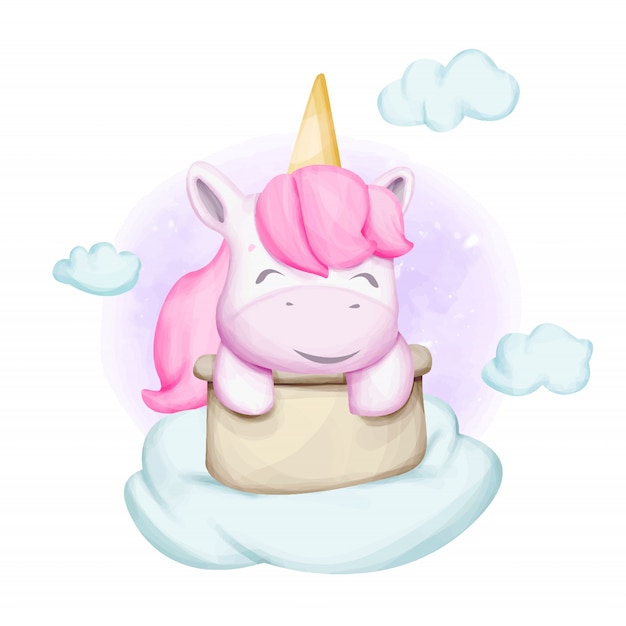 Cute baby unicorn with basket