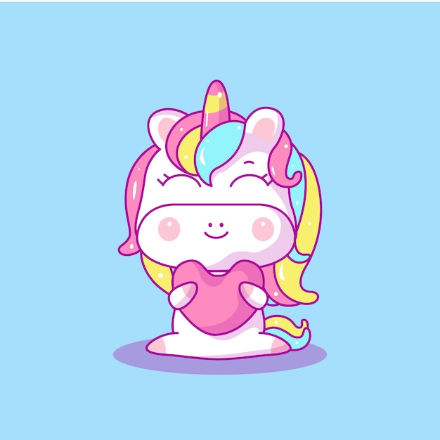 Cute baby unicorn with heart vector illustration