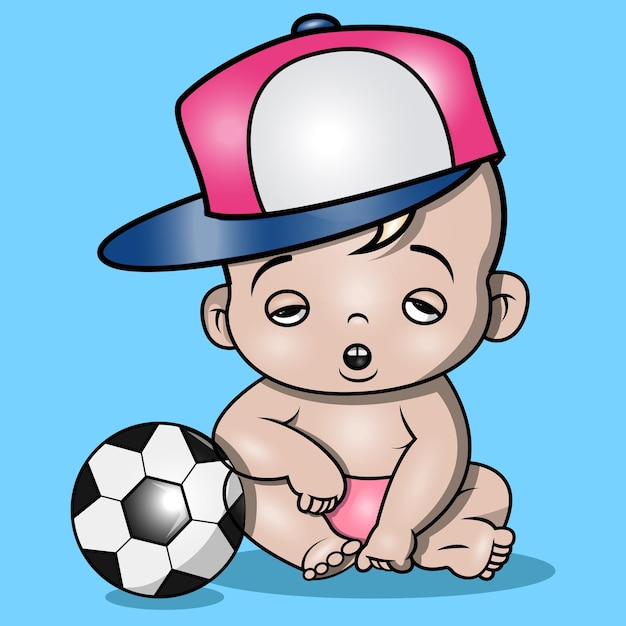 A cute baby with his hat and ball