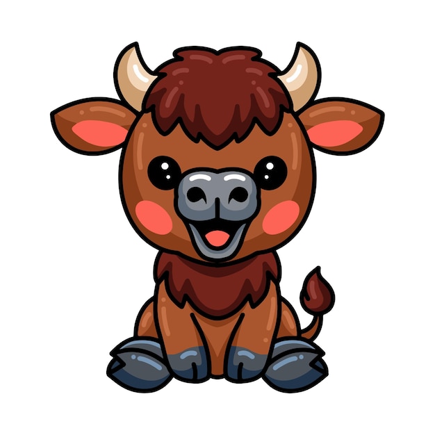 Cute baby yak cartoon sitting