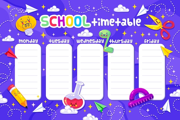 Cute back to school flat design timetable