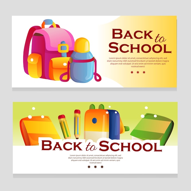 Cute back to school theme banner with school stationary