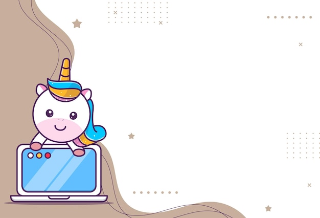 cute background of cute unicorn characterunicorn behind laptop