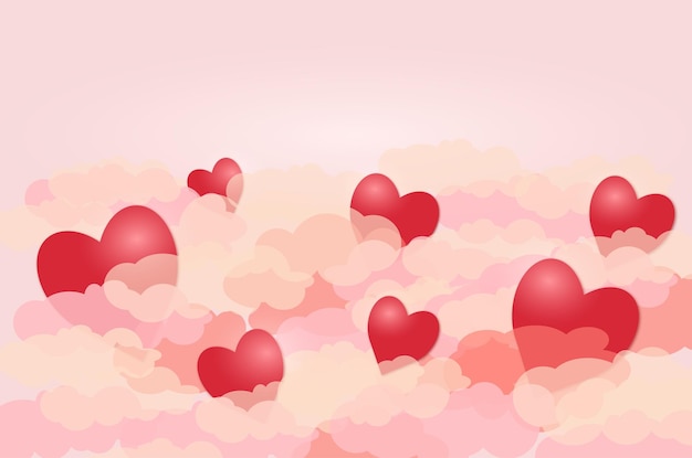 cute background of pink clouds and hearts