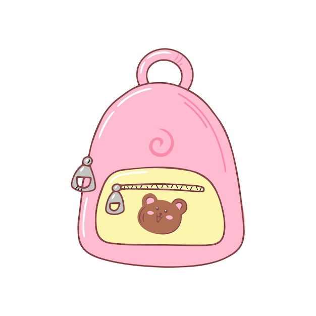 Vector cute backpack with bear kawaii backpack hand drawn back to school doodle vector isolated