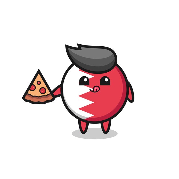 Cute bahrain flag badge cartoon eating pizza , cute style design for t shirt, sticker, logo element