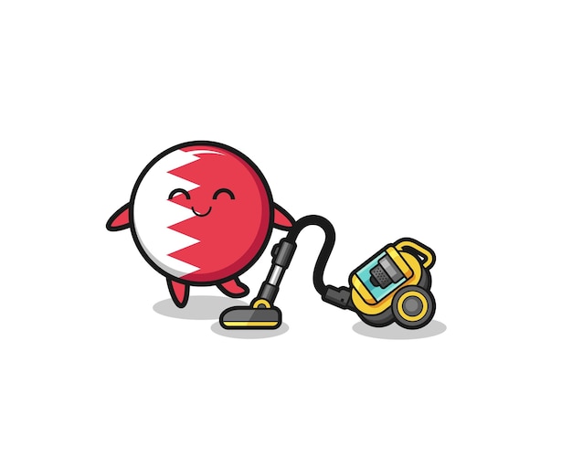 Cute bahrain flag holding vacuum cleaner illustration