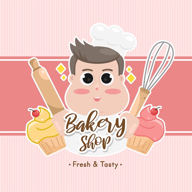 Cute bakery shop logo template design