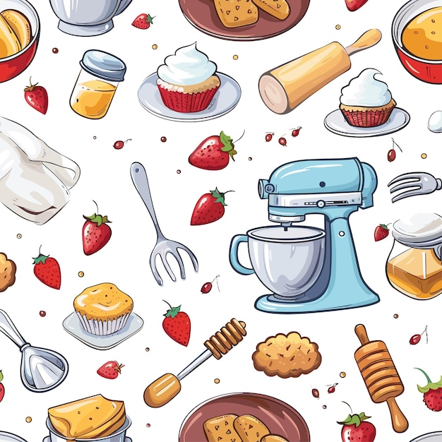 Cute Baking Seamless Pattern Kitchen Tools Food Ingredients