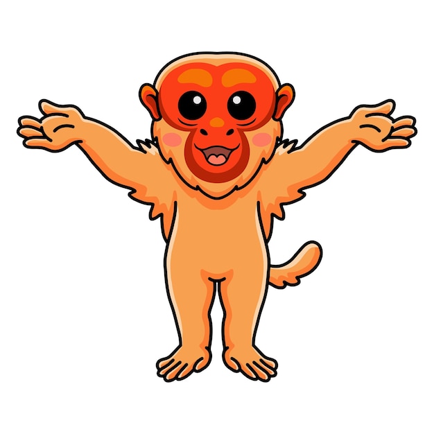 Cute bald uakari monkey cartoon raising hands