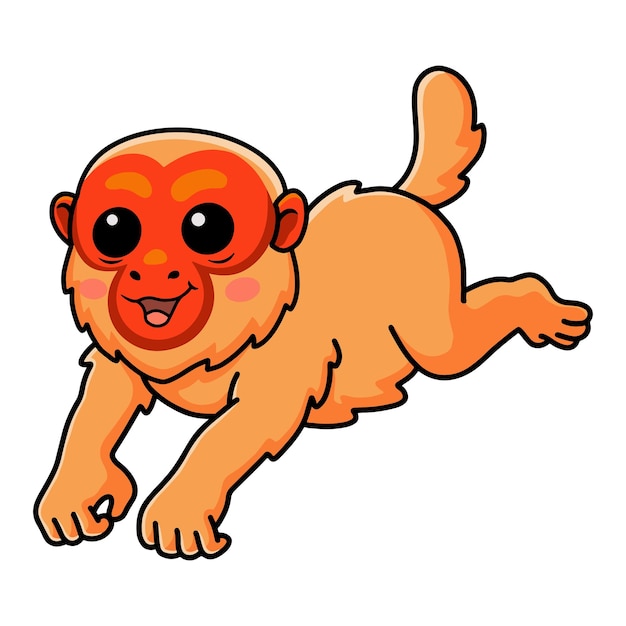 Cute bald uakari monkey cartoon raising hands