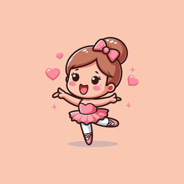 Cute Ballerina Girl Dancing Ballet Cartoon Vector Icon Illustration