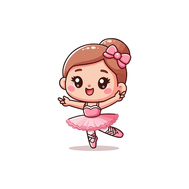 Cute Ballerina Girl Dancing Ballet Cartoon Vector Icon Illustration