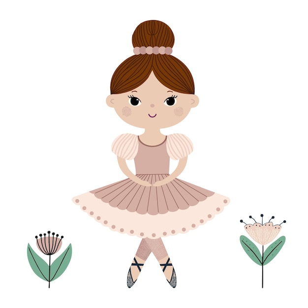 Vector cute ballerina with pink tutu clipart for kids