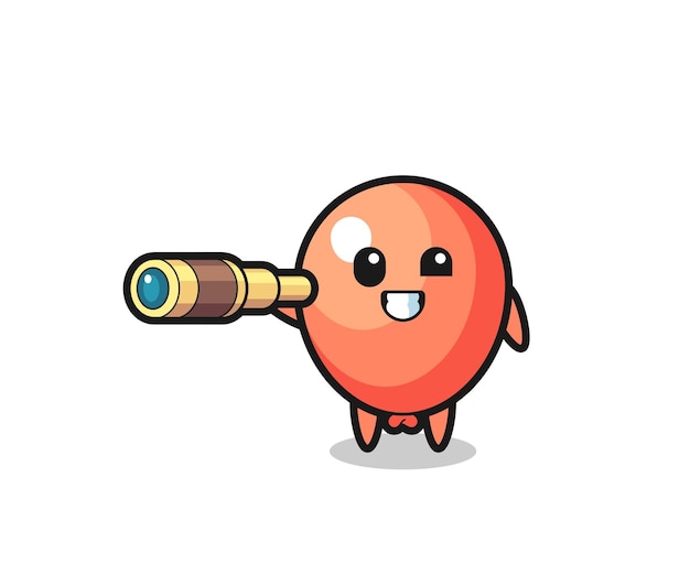 Cute balloon character is holding an old telescope