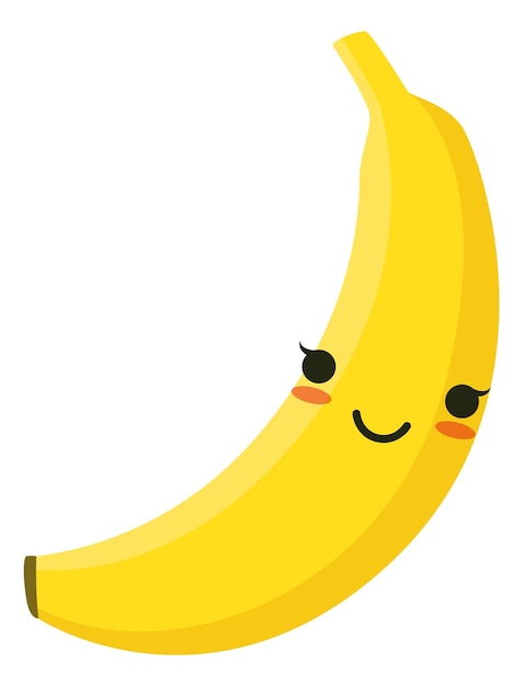 Cute banana Kawaii character Cartoon fruit smiling isolated on white background