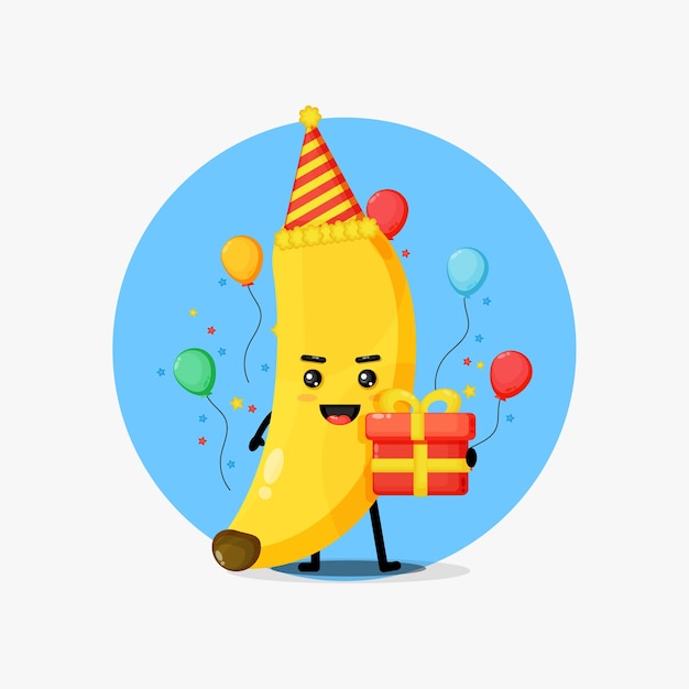 Cute banana mascot on birthday