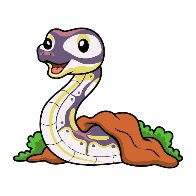 Cute banana pastel ball python cartoon out from hole