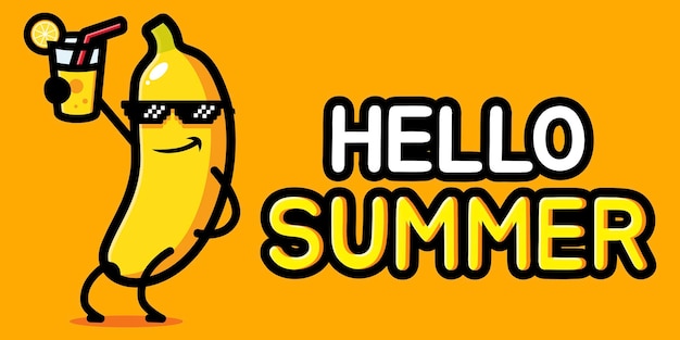 cute banana with summer greeting banner