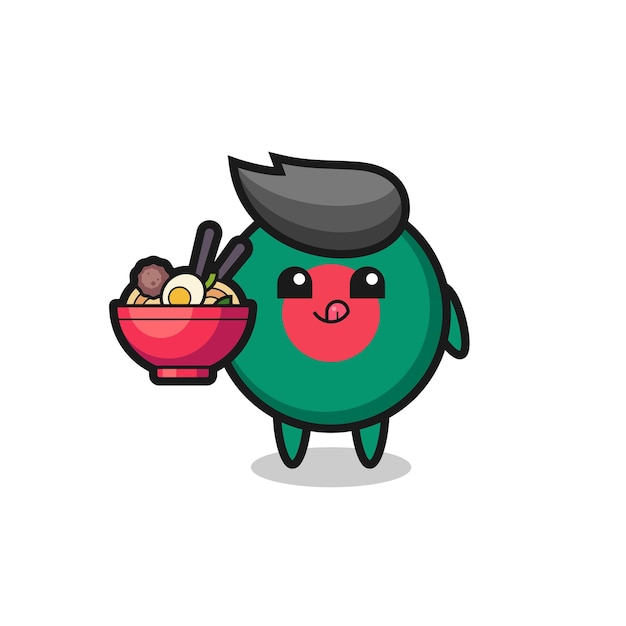 Cute bangladesh flag badge character eating noodles