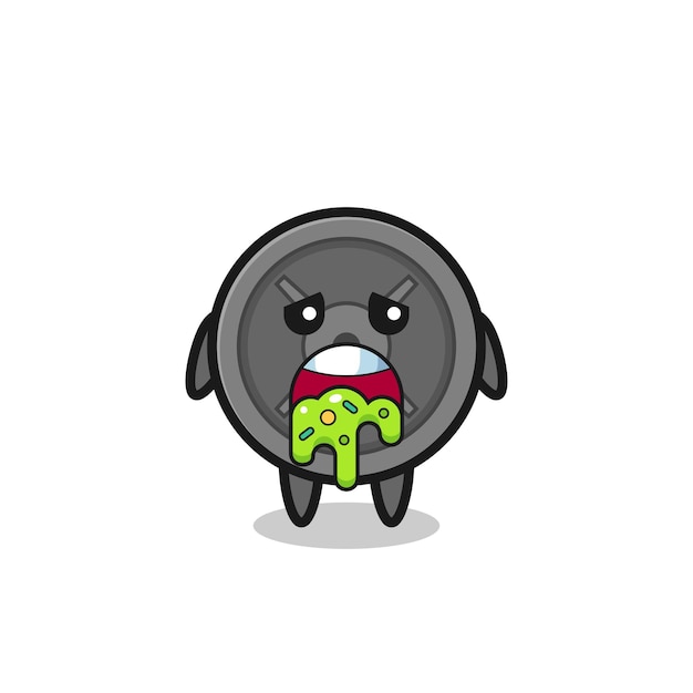 Vector the cute barbell plate character with puke