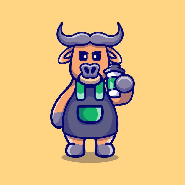 Cute barista buffalo holding coffee