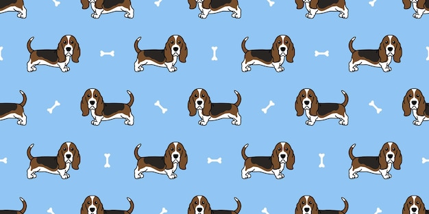 Cute basset hound dog cartoon seamless pattern vector illustration