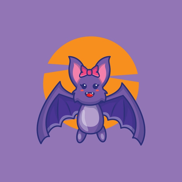 Cute bat cartoon illustration. hallowen icon concept.