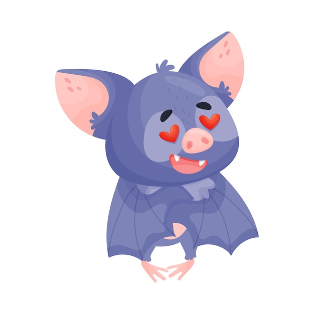 Cute Bat Character Standing with Heart in Its Eyes Vector Illustration