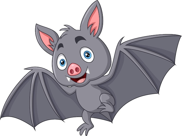 Cute bat flying cartoon on white background