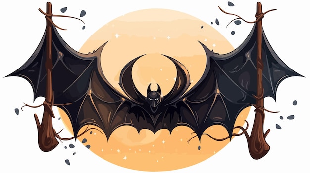 Vector cute bat hanging at night cartoon vector illustration