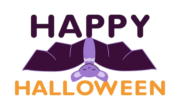 Vector cute bat happy halloween card for spooky holiday mouse upside down kawaii vampire chiropteran animal