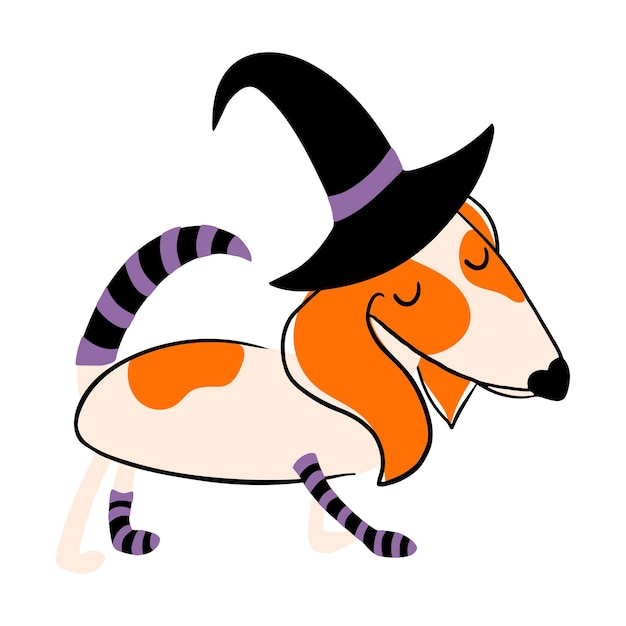 Vector cute beagle dog in witch costume isolated on transparent background doggy in halloween costume