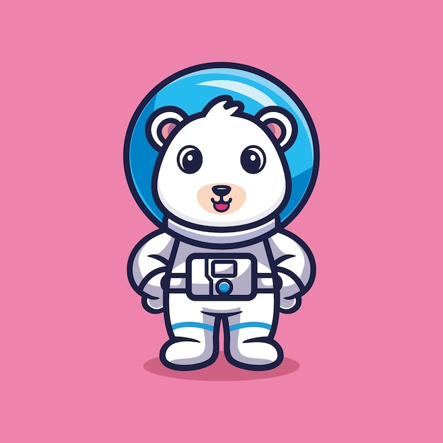 Cute bear astronaut standing cartoon vector Animal science concept isolated premium vector