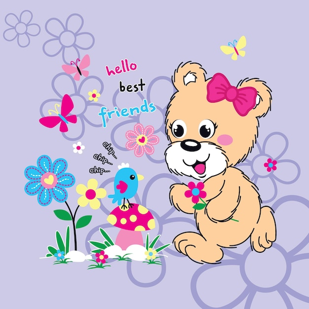 cute bear in beautiful flower vector