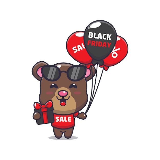 Cute bear in black friday cartoon mascot illustration