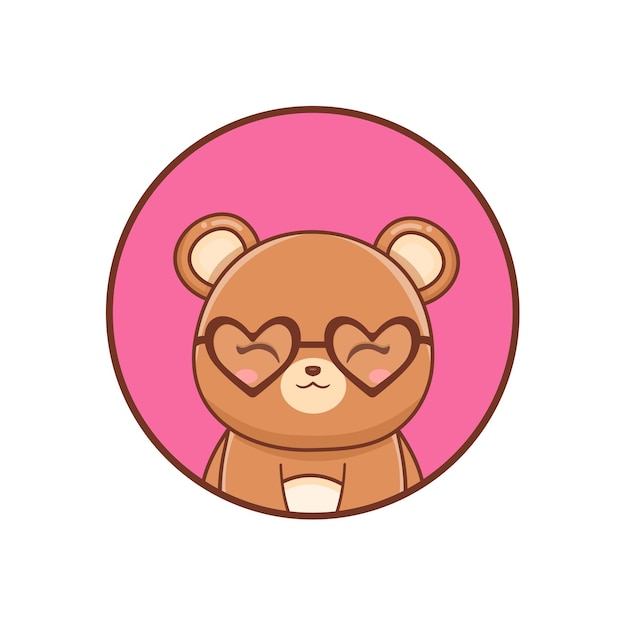 Cute bear cartoon illustration animal with glasses nature concept isolated  flat cartoon styl