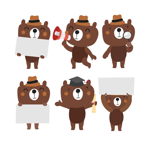 Cute Bear character design presenting concept