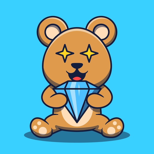 Cute Bear Character Holding Diamond Cartoon Vector Illustration