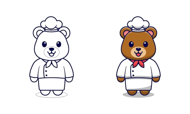 Cute bear chef cartoon coloring pages for kids