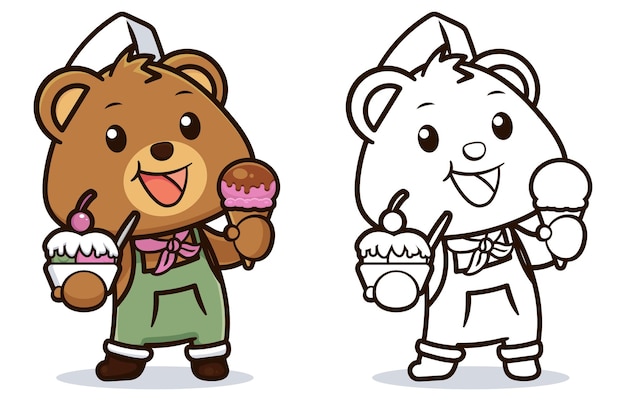 Cute bear design with ice cream color and outline