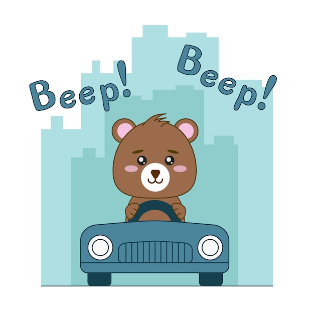 Vector cute bear driving the car cartoon illustration