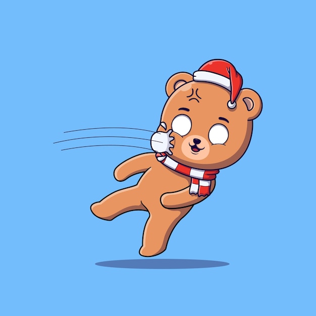 Vector cute bear get hit by a snowball in the face