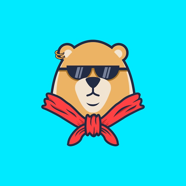 Cute bear glasses logo design vector illustration