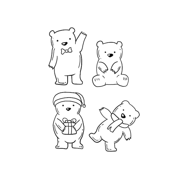 cute bear handrawn doodle illustrations vector