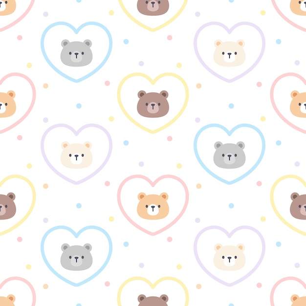 Cute bear and heart seamless background repeating pattern, wallpaper background, cute seamless pattern background