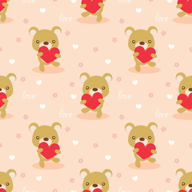 Cute bear hold a heart seamless pattern.