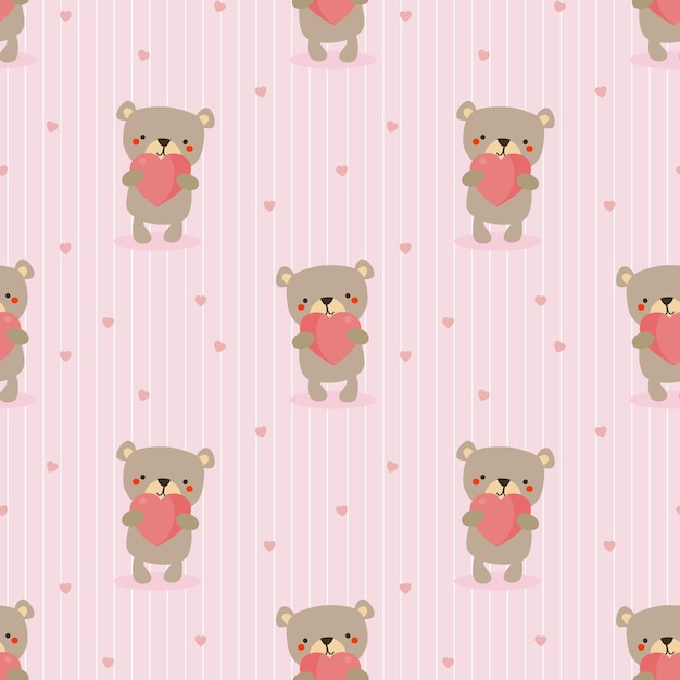 Cute bear hold a heart seamless pattern