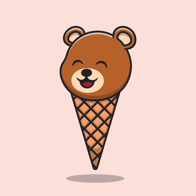 Cute bear ice cream cone cartoon vector icon illustration