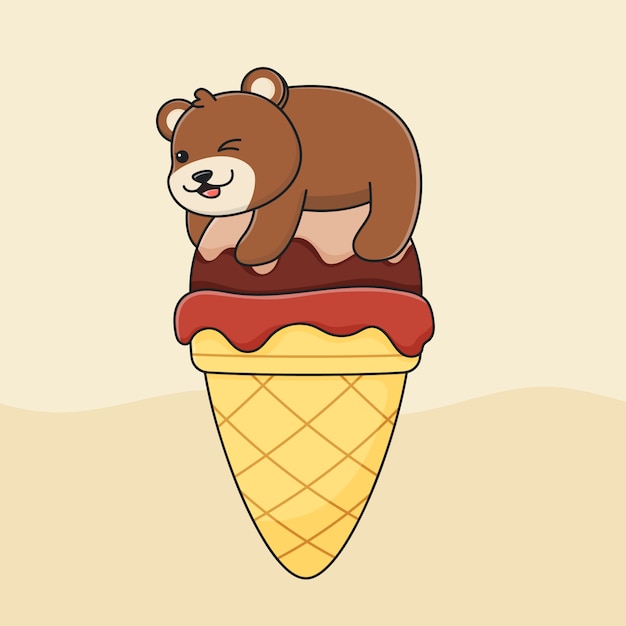 Vector cute bear on ice cream cone